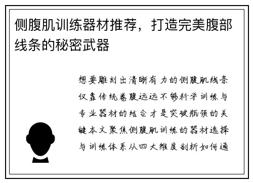 侧腹肌训练器材推荐，打造完美腹部线条的秘密武器